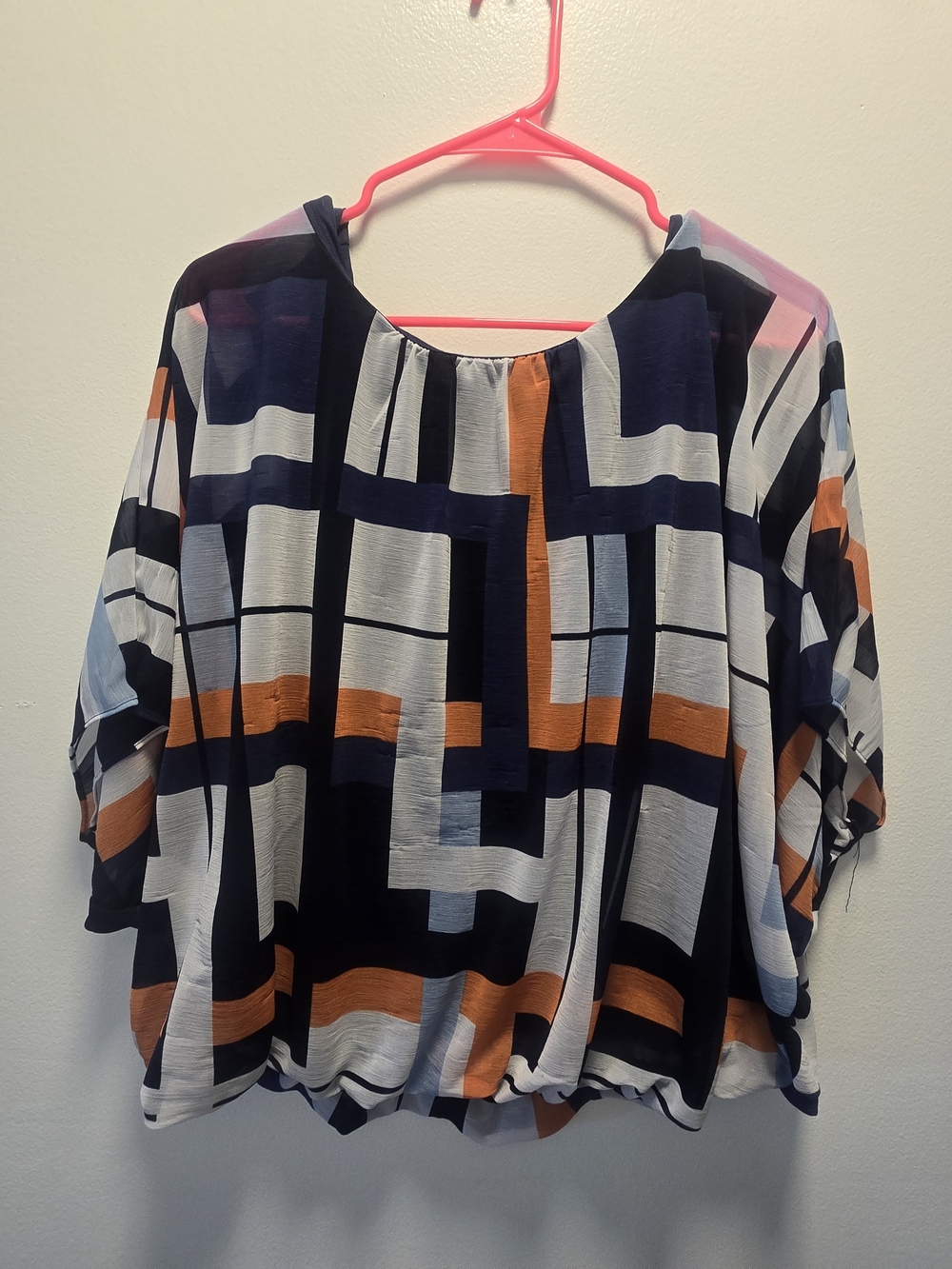 Alfani Geometric Blouse in Blue & Orange Size Medium
